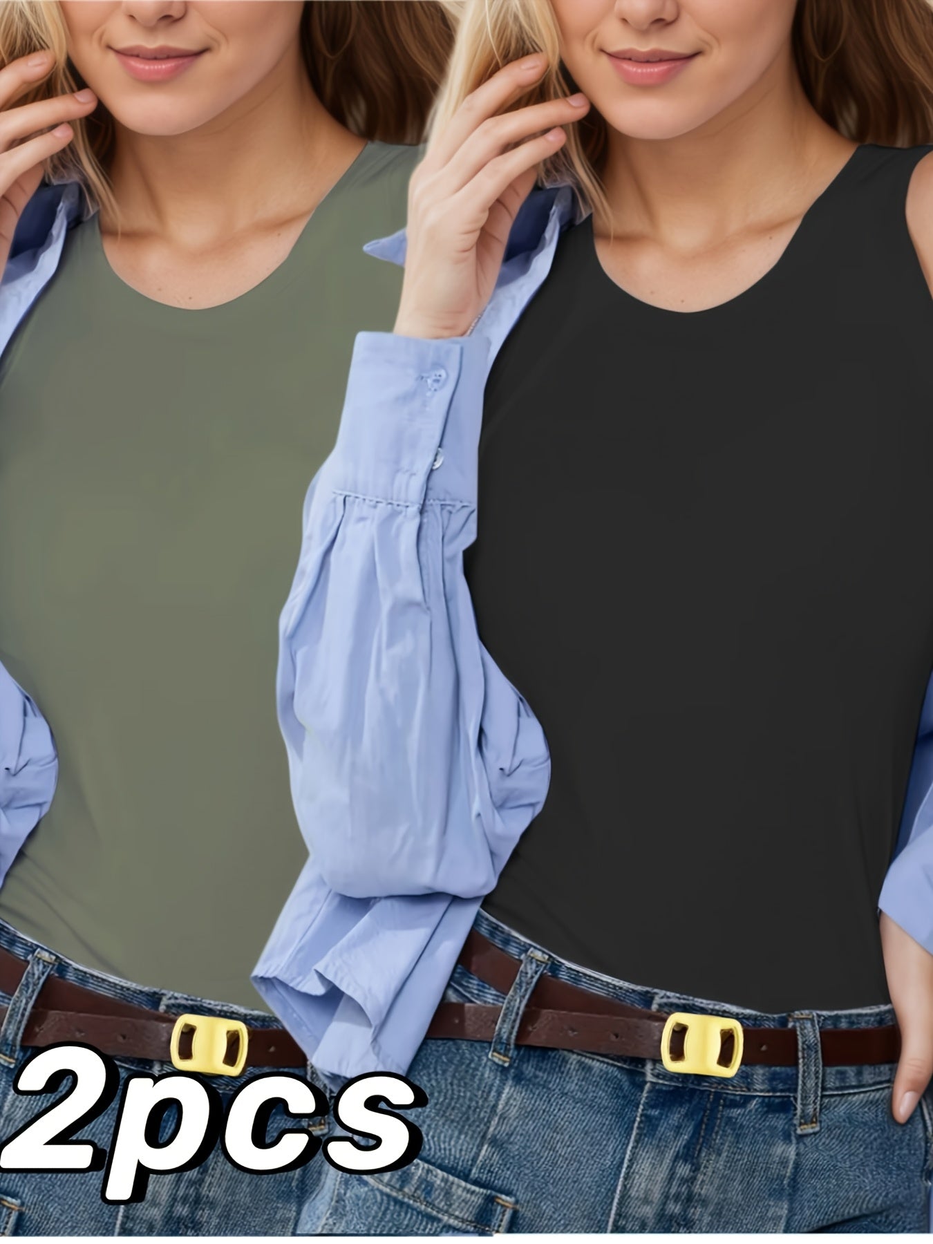 2pcs Women's Sleeveless Vest with Built-in Text Chest Pad, Seamless And Comfortable, Non Removable Bra Pad, Solid Color Design, Suitable for Home And Casual Wear, Versatile Item for Sleeveless Warm Vest In Spring, Autumn And Winter