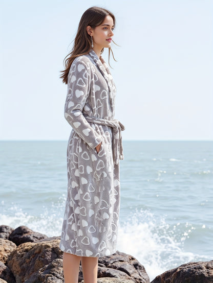 Autumn And Winter Flannel Pajamas Women's Reversible Thickened Women's Belted Dressing Gowns Loose Warm And Comfortable Home Clothes