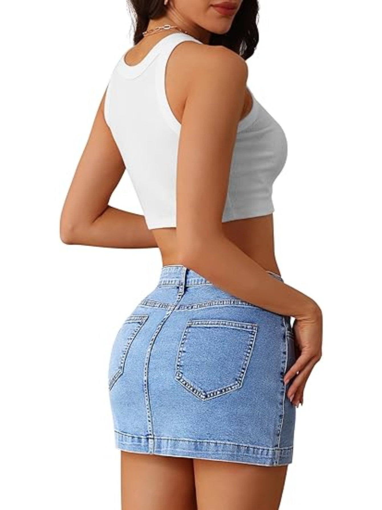 Women'S Stretchy Denim Skort High Waisted Slim Fit Mini Skirt with Pockets - Casual Summer Jean Skirt (Comfort & Style)