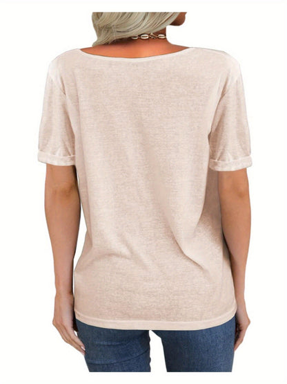Casual Loose Basic T-Shirt for Women with a Deep V-Neck And Short Sleeves