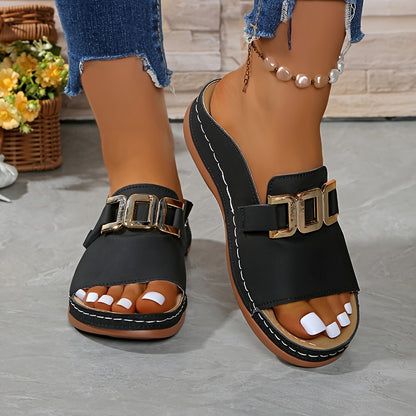 New Model of Women'S Casual, Stylish, Large-Buttoned, Wedge-Heeled Sandals., Women Shoes