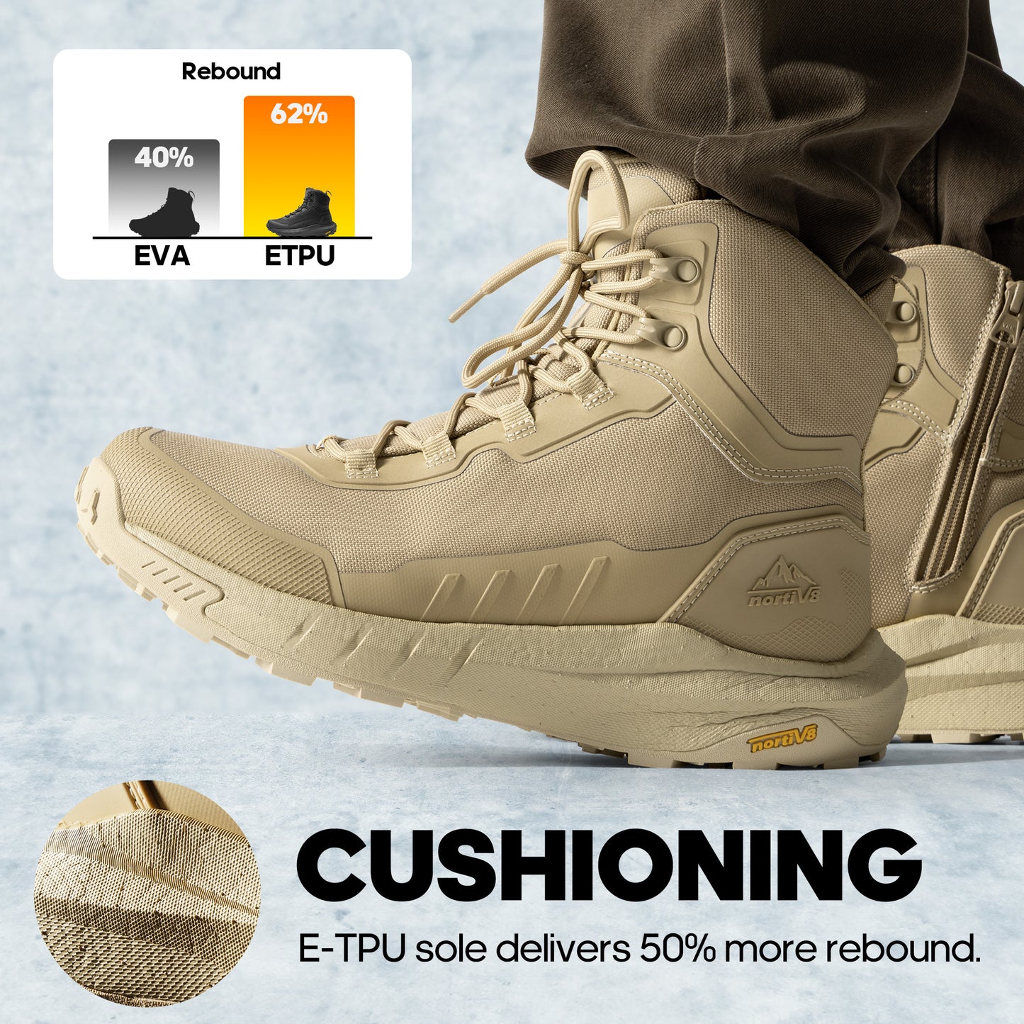 Men's Tactical Hiking Boot Lightweight Hunting Boots for Work All Day Side Zipper Motorcycle Combat Boot Arch Support 8 Inches