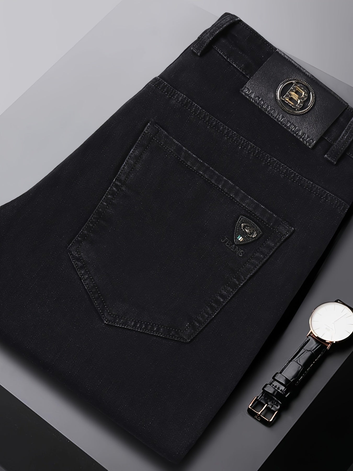 Men'S Plain Denim Trousers, Featuring a Light Business Look with a Bit of Stretch, Straight Leg Design Suitable for Casual Outdoor Wear