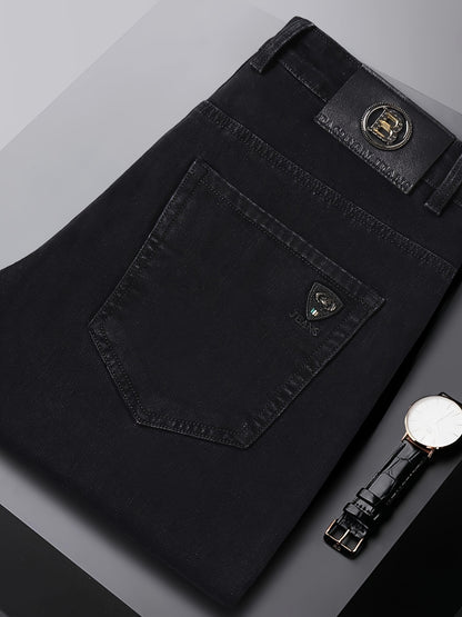 Men'S Plain Denim Trousers, Featuring a Light Business Look with a Bit of Stretch, Straight Leg Design Suitable for Casual Outdoor Wear