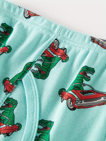 6-pack Boys' Triangle Underwear With Various Dinosaur Elements, Breathable And Comfortable Front Opening Design