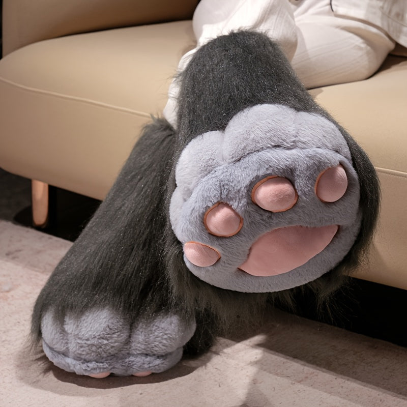 1Pair Super Soft Plush Cat Claw Slippers - Non-Slip Single Leg Shoes, Indoor/Outdoor Use, Cute Kitten Claw & Paw Print Decor, Pink & White Comfortable Boots for Men & Women, All-Season, Perfect Gift for Christmas/Halloween/Birthday - One Pedal