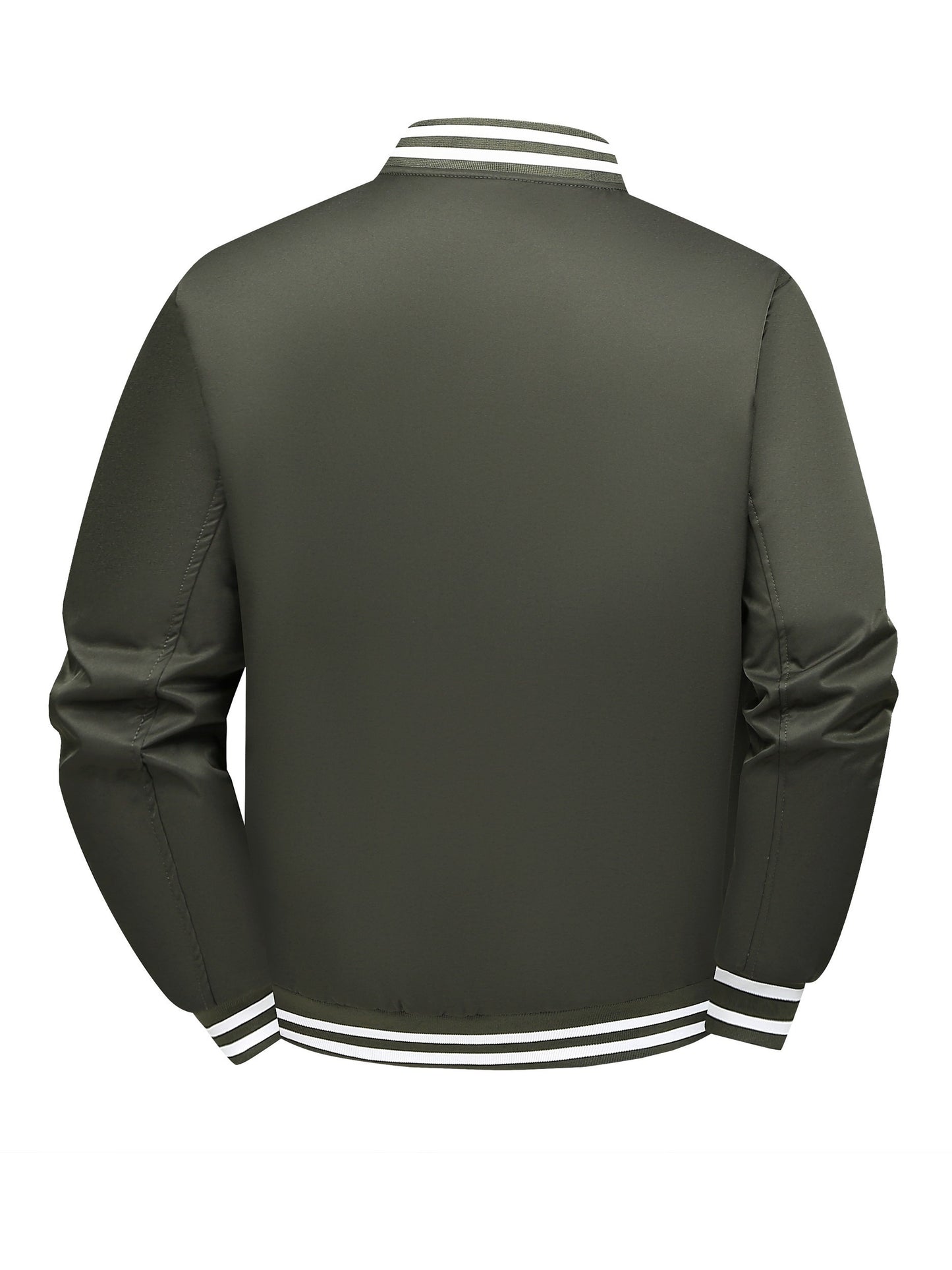 Men'S Plus Size Olive Green Varsity Jacket with Orange Accents - Thick, Warm, and Stylish for Fall/Winter, Baseball Collar, Button-Up Front, Side Pockets, Casual & Outdoor Wear, PLUS SIZE