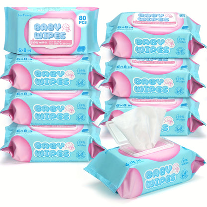 8 Packs Baby Wet Wipes For Infants Toddler Children Wipes Baby Sensitive Skin, Unscented, Extra Thicken Wipes Cleaning Bulk, 80 Wipes Per Pack, Total 640 Wipes, 645g/Pack