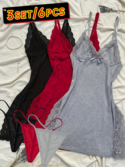 6pcs Slip Into Elegance with This Women's Lace Pajama Set. Designed with Sheer Lace Panels And Side Slits, It Adds A Touch Of Sexiness While Keeping You Comfortable All Night Long. Perfect for Bedroom Wear, Honeymoon Nights, Or Romantic Evenings