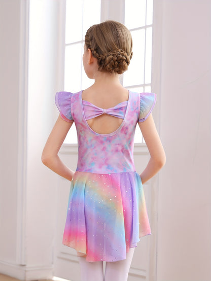 Christmas Girl's Clothes; Children's Dance Dress; Girl's Summer Dress; New Butterfly Pattern Rainbow Round Light Sequin Skirt; Children's Dress; Ballet Leotard; Gymnastics Suit.