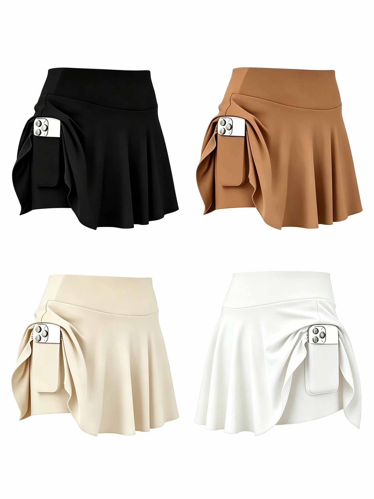 4pcs Women's Athletic Skorts Fake 2pcs Skirt Pants Elegant High Waist Skirt Summer Korean Style with Pockets Breathable Slim Fit Yoga Skirt Built-in Shorts Anti-Exposure Running Fitness Tennis Sports Skirt Gift for Wife Family Friends
