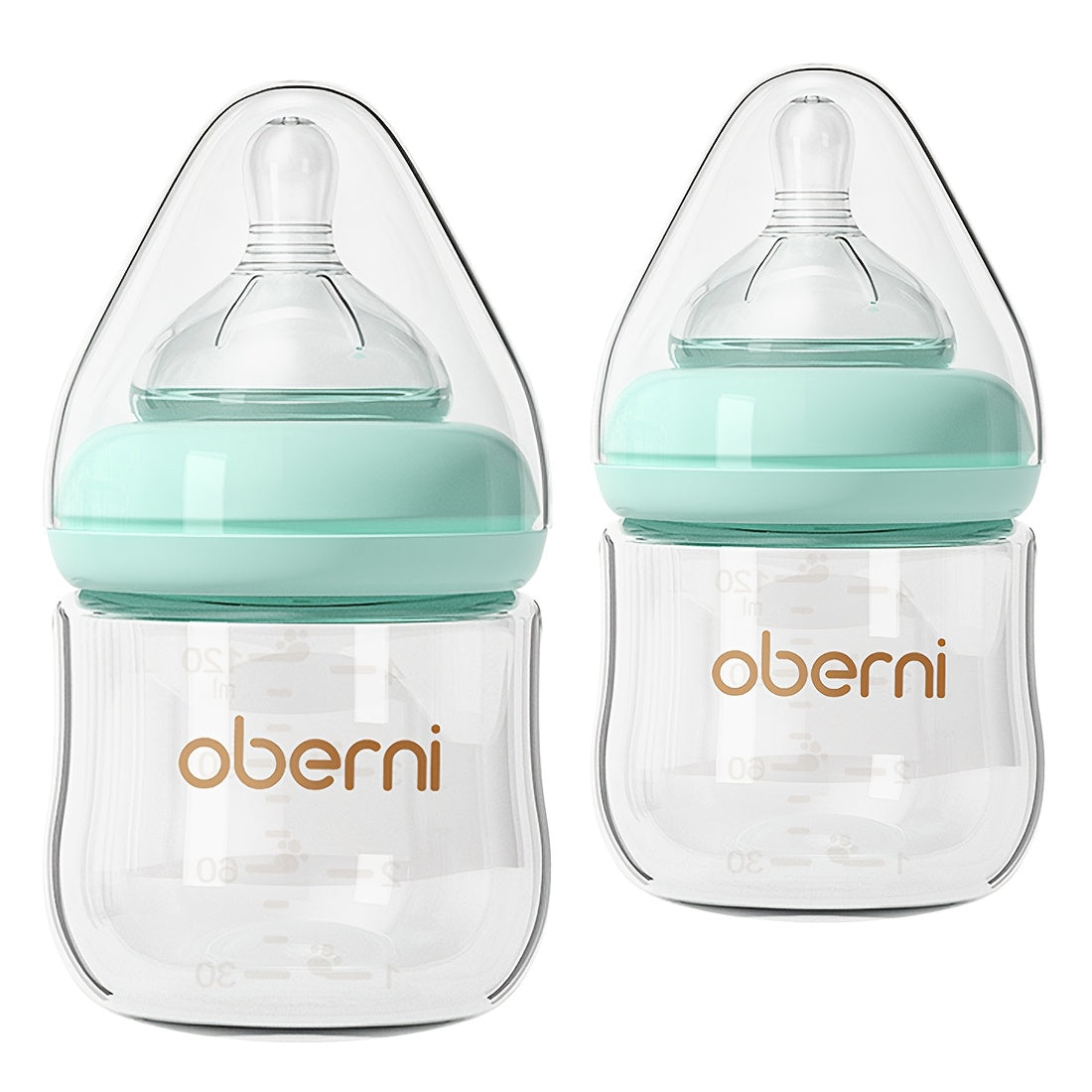 Oberni Anti-Colic 4Oz/120Ml Bpa-Free Glass Baby Bottles, Suitable for Infants 0 Months And Older, Featuring a Slow Flow Nipple That Mimics Breastfeeding, Crafted for an Easy Switch Between Bottle And Breast, Available in Blue, Green, And Pink