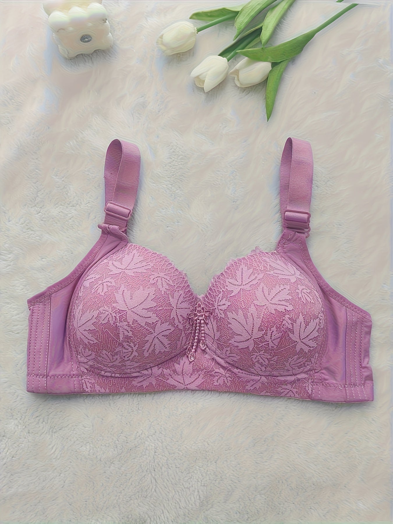 5pcs, Patterned, Adjustable, Gathered, Bra