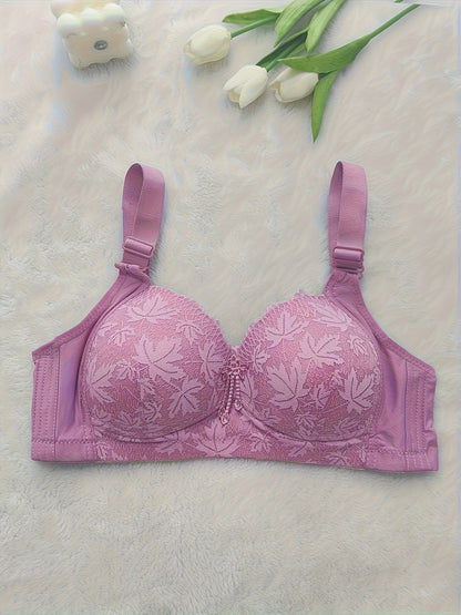 5pcs, Patterned, Adjustable, Gathered, Bra