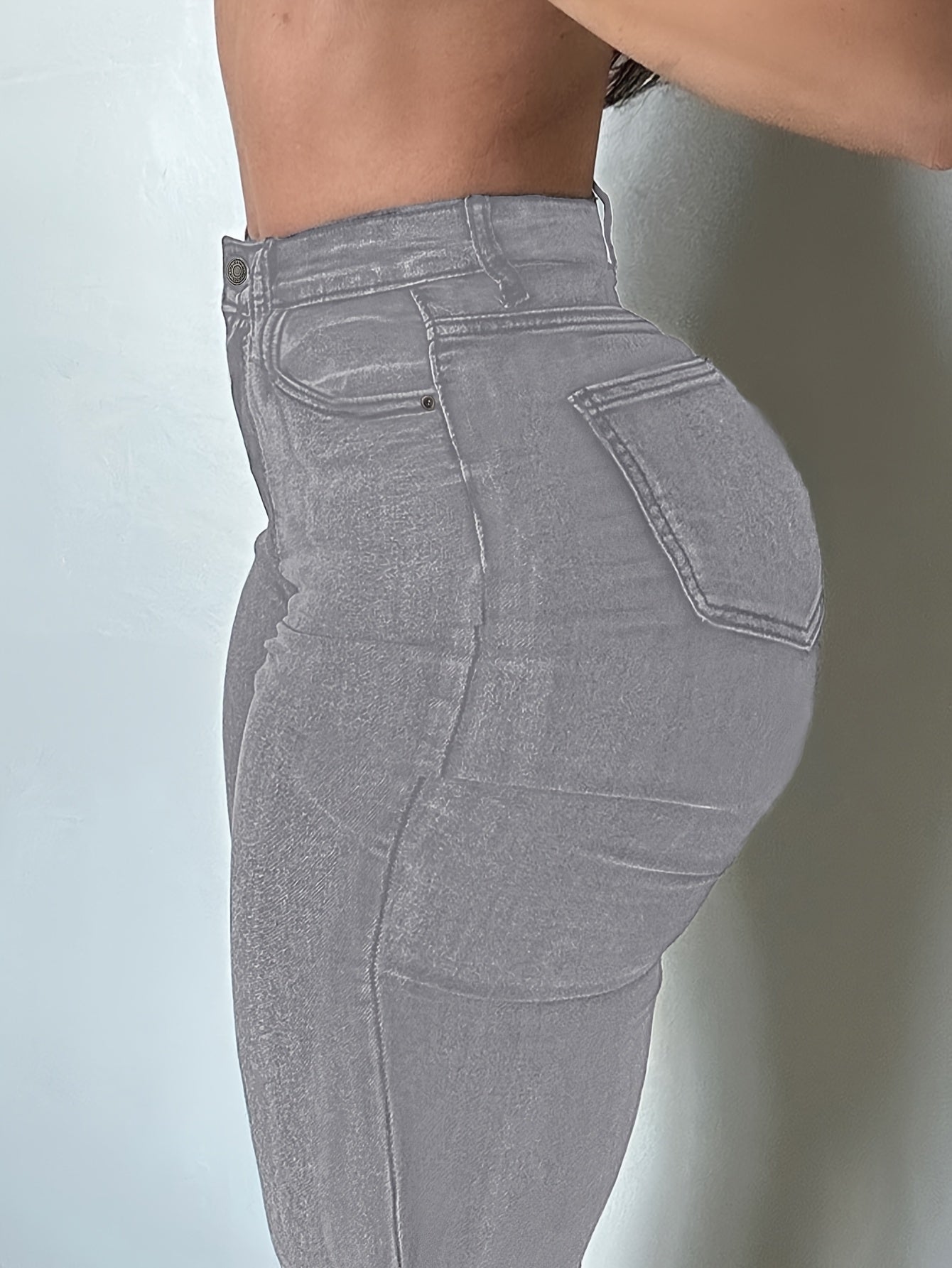 Women'S High Stretch Flare Zipper Jeans - Solid Color Street Style with Pockets, Four Seasons Comfortable Machine Washable Fabric, Functional Fashion Design, Comfortable Fit