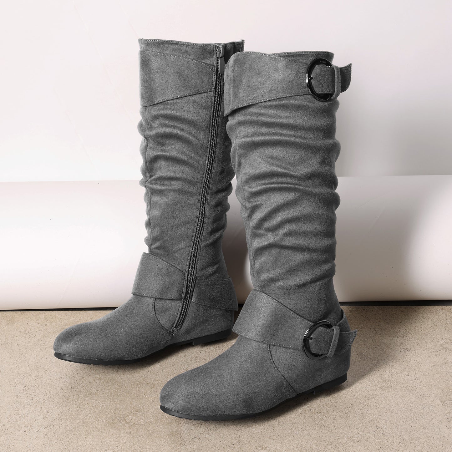 DREAM PAIRS Women's Wide Calf Knee High Boots, Fur-lined Low Hidden Wedge Boots