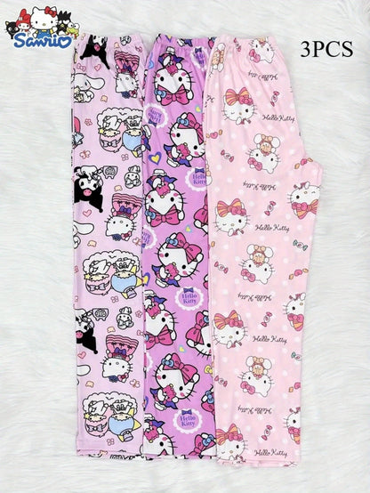 3pcs Hello Kitty Pajamas Pants Sanrio Anime Women's Pajama Pants Cartoon Couple Home Sleepwear Trousers Leisure Home Clothing
