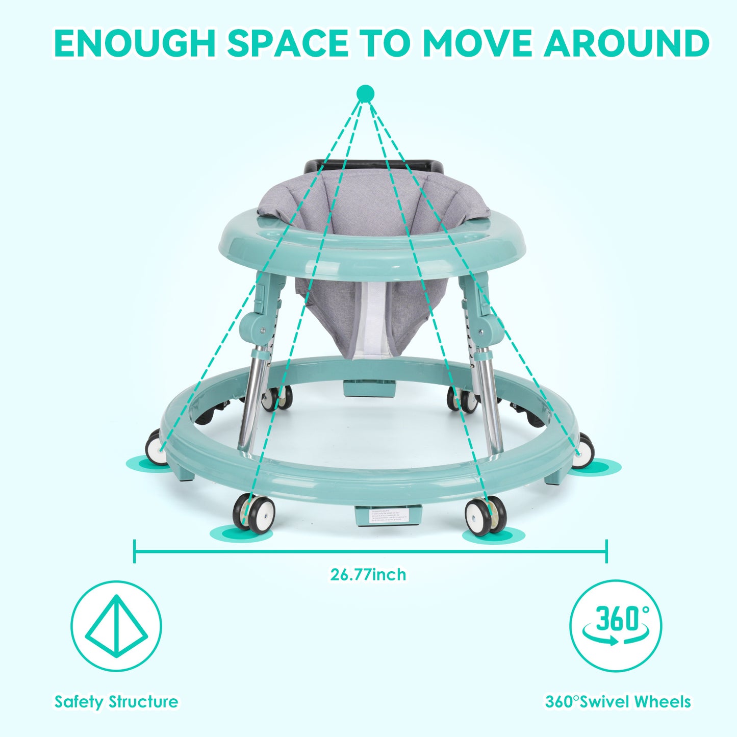 Baby Walker Foldable with 9 Adjustable Heights, Baby Walkers and Activity Center for Boys Girls Babies 6-12 Months, Baby Walker and Bouncer Combo with Wheels Portable Anti-Rollover, Mother's Choice