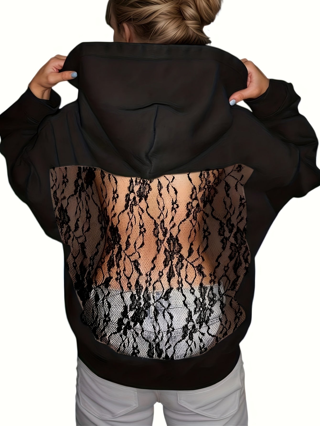 [Christmas Halloween Gift] 2025 Autumn Winter Women's Backless Openwork Mesh Hoodie 75% Long Sleeve Casual Sweatshirt Christmas Halloween Gift Commute Date Outerwear Versatile Top