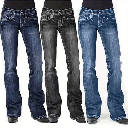American Retro Jeans, New Mid-Waist Flared Pants for Women, Elastic, Tall And Powerful Pants