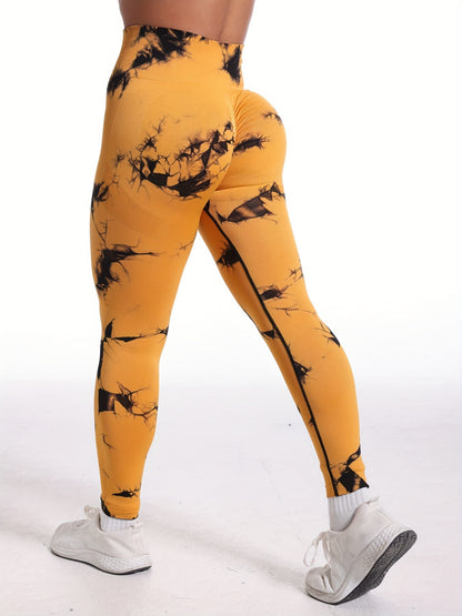 Set of 5 High-Waisted Yoga Pants for Women with Tummy Control, Summer Tie-Dye Fitness Leggings, Stretchy Running Tights for Peach Lift Workouts, Available in Various Colors