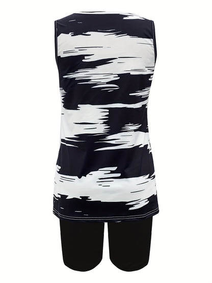 Set of a Sleeveless Tank Top with a V-Neck for Women And Fitted Shorts in a Solid Color