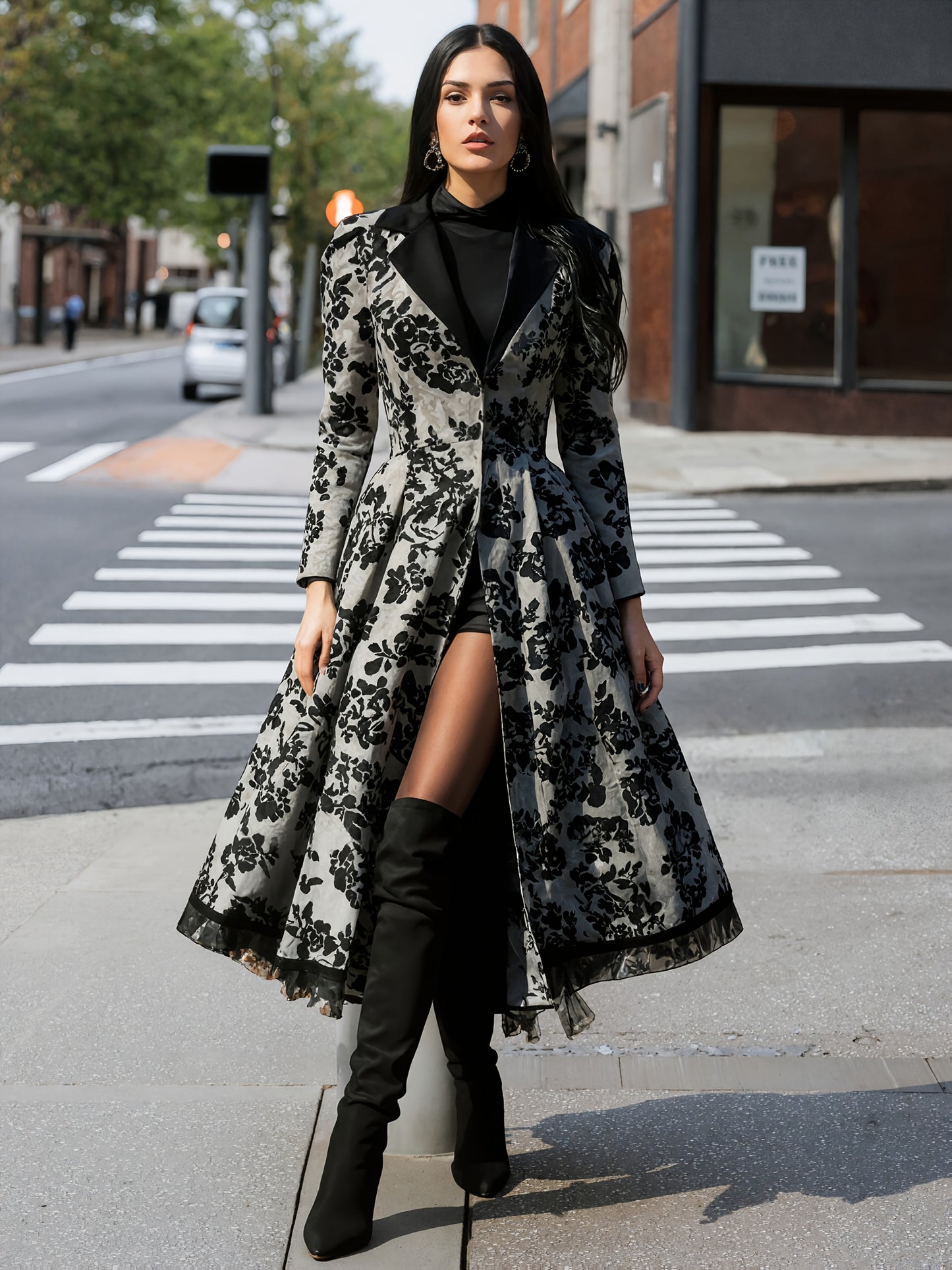 2025  Beauty Autumn and Winter Lace Patchwork Jacket Vintage Long Trench Coat Women, casual and comfortable, machine washable