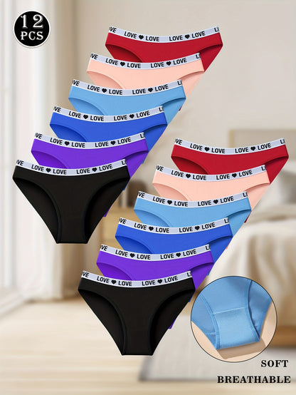 12 Pack Autumn And Winter Simple Breathable Women's Underwear, Sexy, Breathable And Elastic Underwear, Suitable for Daily Wear And Beach Vacation Wear