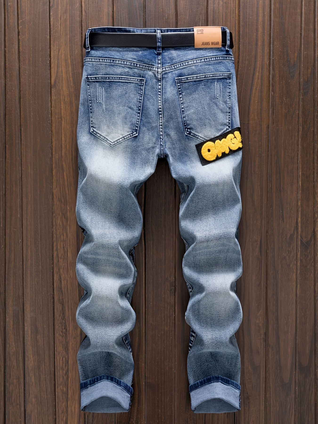 Cool Comfort, Men'S Slim-Fit Stretch Denim Jeans with Punk Skull Print - Versatile Casual Streetwear, Machine Washable