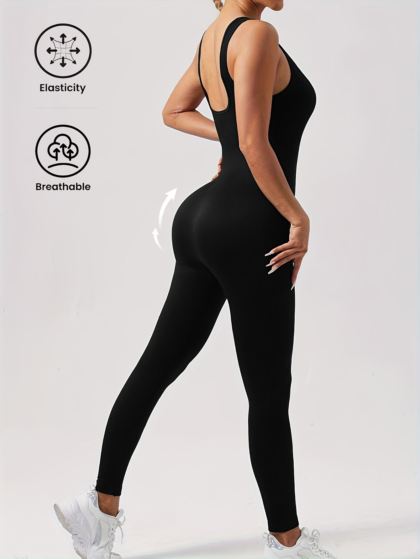 1pc YEFECY Women'S Sleeveless Square Collar Jumpsuit | 90% Nylon and 10% Elastic Fabric, Comfortable Thick, Impervious, Washable, Reusable, Suitable for Any Event, Exercise, Fitness, Pilates, Running, Yoga