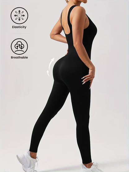 1pc YEFECY Women'S Sleeveless Square Collar Jumpsuit | 90% Nylon and 10% Elastic Fabric, Comfortable Thick, Impervious, Washable, Reusable, Suitable for Any Event, Exercise, Fitness, Pilates, Running, Yoga