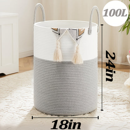 Collapsible Laundry Basket, Woven Rope Laundry Hamper, 12.15gal/15.85gal/ 21.13gal/26.42gal Laundry Bag For Decor Storage Of Dirty Clothes, And Blankets In Bathroom, Room And Living Room