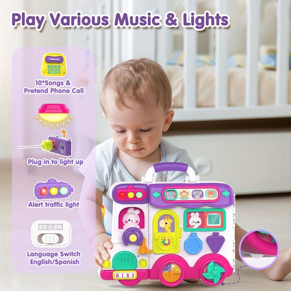 Musical Busy Board Learning Toy - 54 interactive bilingual English and Spanish activities