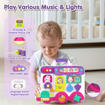 Musical Busy Board Learning Toy - 54 interactive bilingual English and Spanish activities