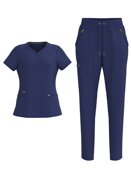 PandaFlex modern neck in Four-Way Stretch Fashion Scrubs Set V-Neck Short Sleeve Scrub Top & Straight Leg Cargo Pants for Nurses with zipper pockets 3372
