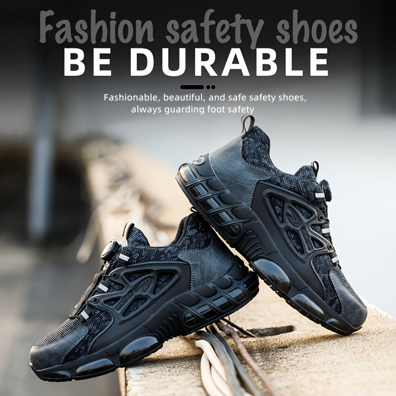 Button Elastic Lace-up Loafer Anti-smash And Anti-stabbing Work Shoes