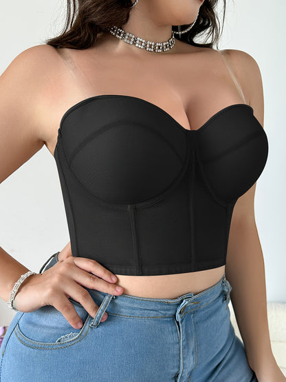 Plus Size Women's Underwire Strapless Push-Up Bra - Adjustable Thin Cup, Breathable Support with Tummy Control & Waist Slimmer, Push-Up Breast Support & Comfortable Shaping Camisole for Everyday Elegant Fit, Underwire Support, Durable Underwire
