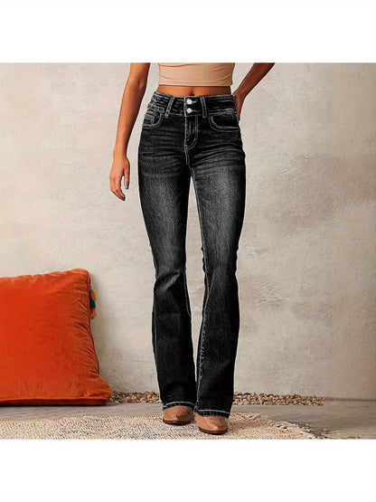 1 Pair Women'S Retro Stretch Washed Bootcut Jeans, Streetwear Style Flared Denim Trousers, S-XXL
