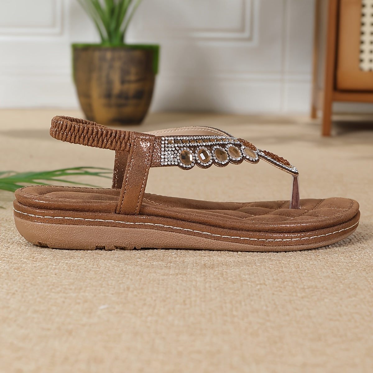 Fashionable Sandals with Rhinestones, Versatile And Suitable for Plus Sizes in a Bohemian Style., Women Shoes