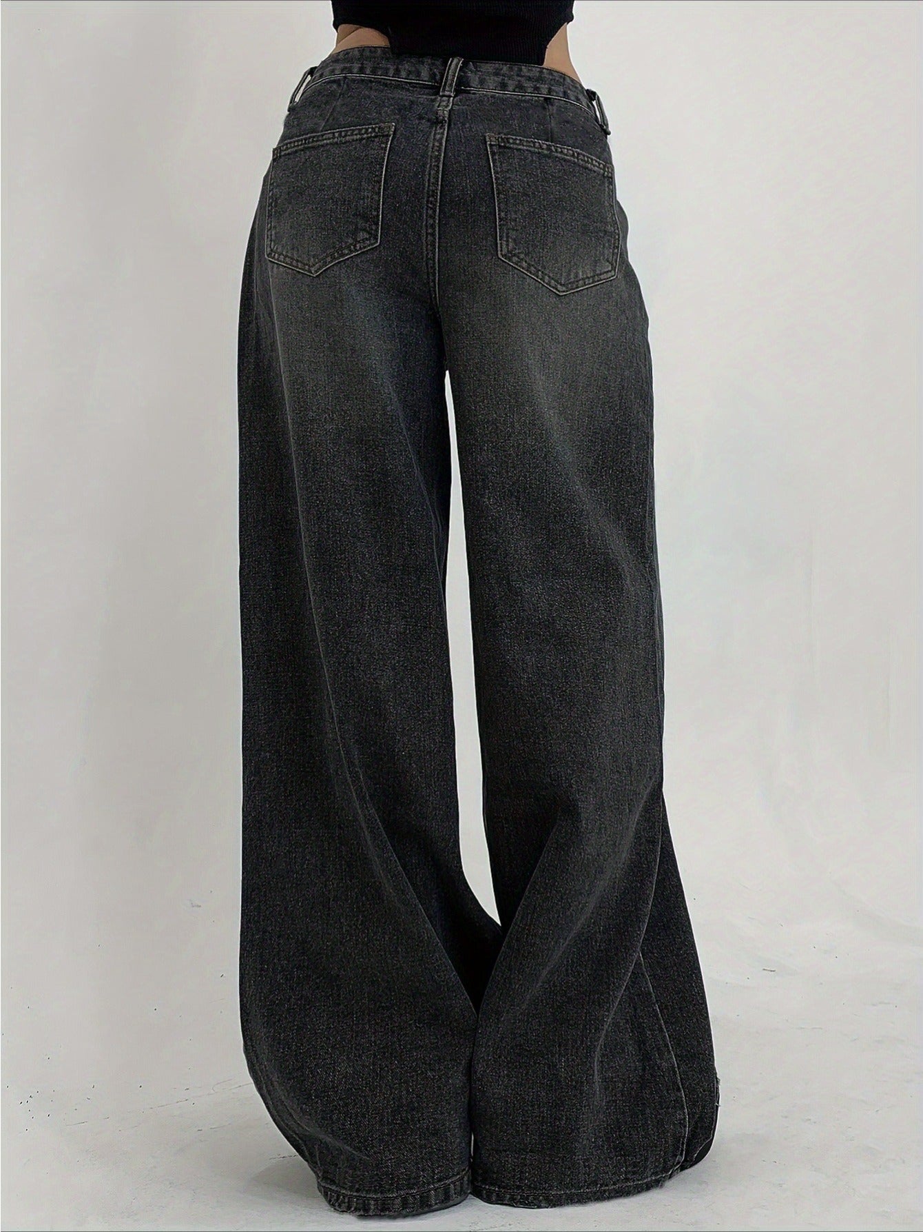 1-Pack Women's Wide-Leg Ultra-Long Floor-Length Ripped Loose-Fit Casual Jeans. Suitable for Streetwear, Daily Wear, Parties, and Outdoor Scenes. Sizes XS-XXL. Women's High-Stretch Denim Jeans, Loose Fit with White Stitching, All-Season Wear