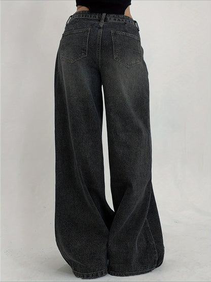 1-Pack Women's Wide-Leg Ultra-Long Floor-Length Ripped Loose-Fit Casual Jeans. Suitable for Streetwear, Daily Wear, Parties, and Outdoor Scenes. Sizes XS-XXL. Women's High-Stretch Denim Jeans, Loose Fit with White Stitching, All-Season Wear