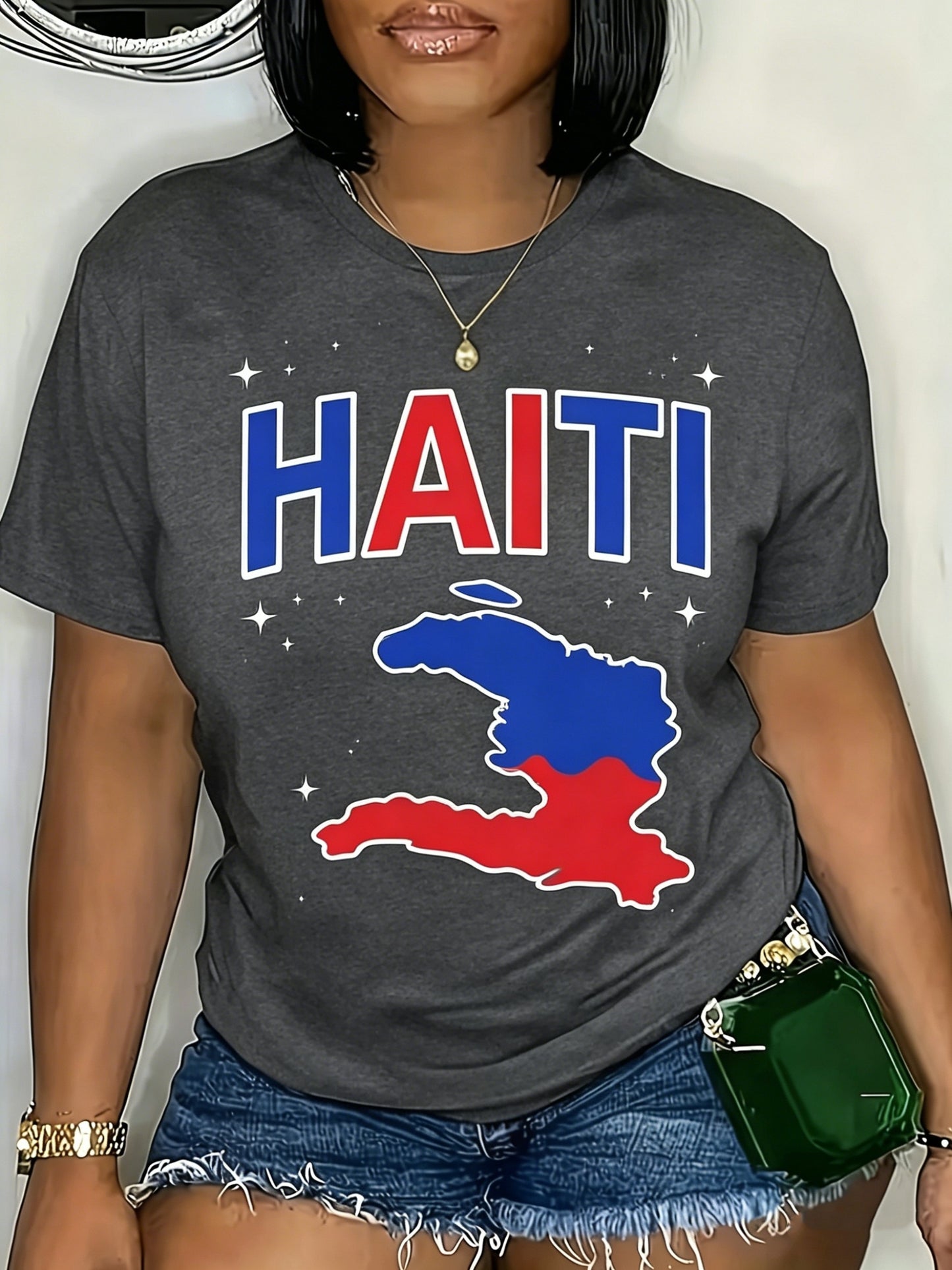 Haiti Map Print Women's TShirt Perfect for Dates, Home Office, Cafes, Mother's Day, Easter, and Any Holiday Celebrations, Ideal Summer Casual Wear