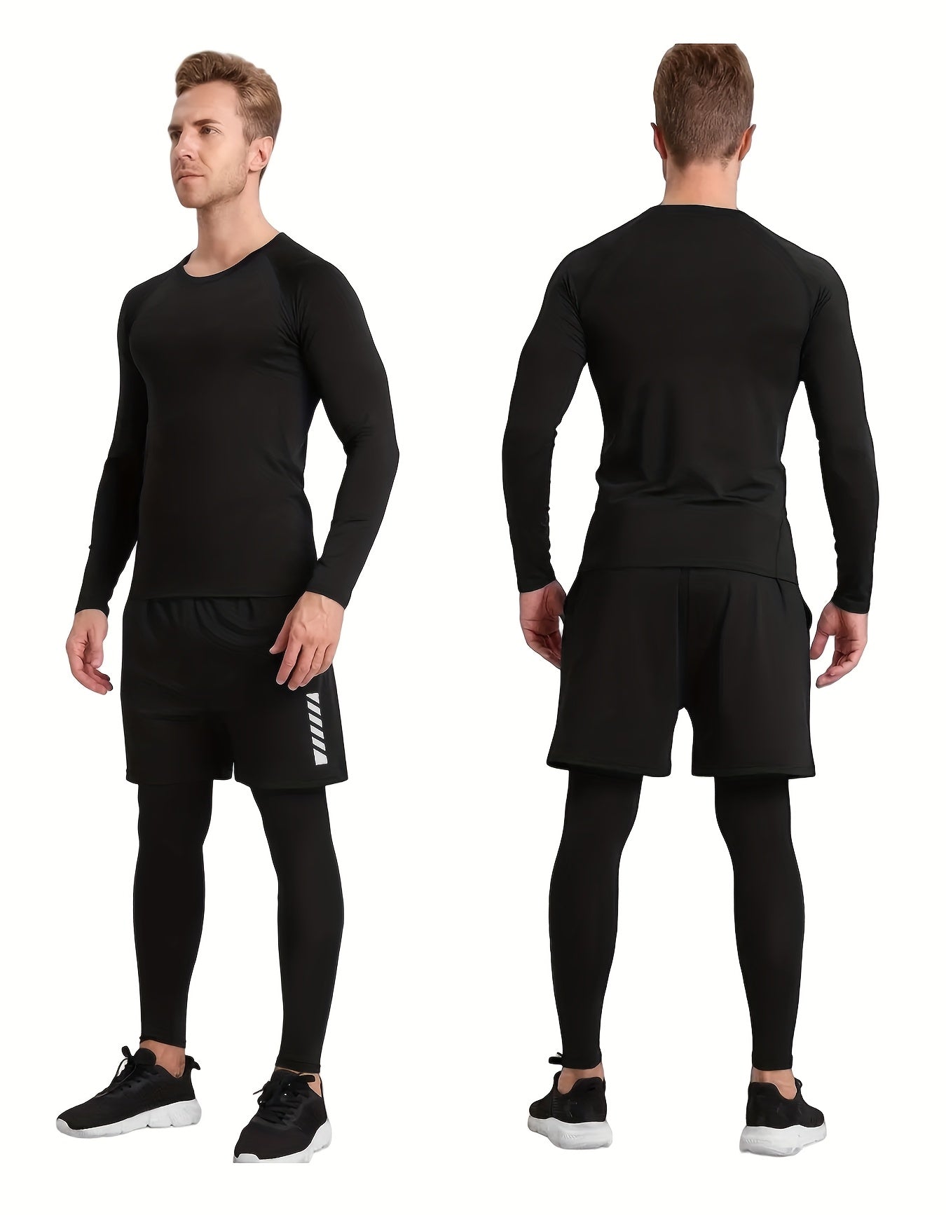 2 Build Men'S Pressure Training Suit-tights, Tights, Suitable For Running And Exercise-basketball Fitness-sports Compression Long-sleeved T-shirt +High Elastic Fast-drying Tights Fitness Kit, Sportswear, Suitable For Spring, Summer
