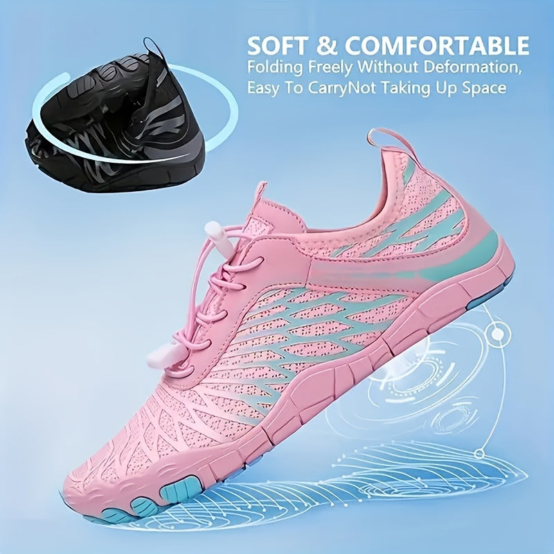 Women's Sneakers: Quick-Dry Lightweight Wading Shoe, Breathable Striped Aqua Shoes for All-Season Outdoor Lace Up Casual Shoes, Breathable Fabric Beach Shoes, Fitness Sneakers Water Shoes for Women
