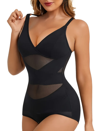 Sexy Deep V-neck Women'S Shapewear, With Cross Cinching And Chest Lifting Straps And Detachable Chest Pads, Can Be Worn All Day Long With Breathable Mesh Deep V-neck Design, With Quick Snap Cinching And Hip Lifting, Full Body Shapewear