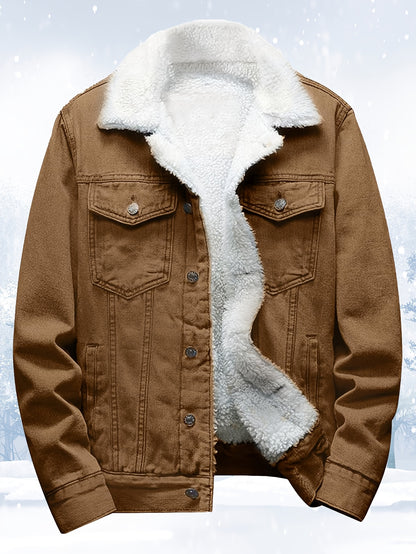 Men's Sherpa Fleece Lined Denim Jacket - Warm Winter Trucker Jacket - Cowboy Jean Jacket - Soft Fleece Lining & Durable Denim - For Men - Perfect for Cold Weather & Outdoor Activities - Ideal Gift for Winter Holidays