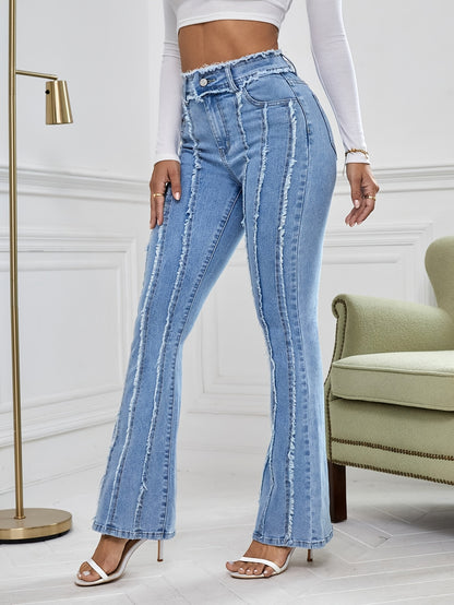 Women's Plus Size Jeans Clothing Vertical Raw Edge Elegant Flared Pants