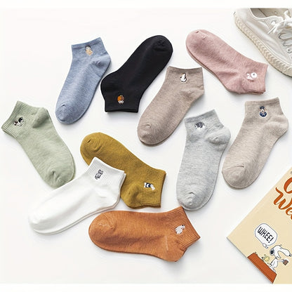 10 Pairs Of Women's Socks, Cute Embroidered Socks for Women, Short Socks, Boat Socks, Low Socks, Midsole Socks, Animal Cartoon Short Socks