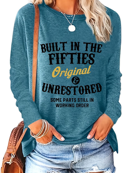 [Casual Loose Top] Cross-Border European and American Women's Fashion Round Neck Long Sleeve Casual Loose Top Base T-Shirt