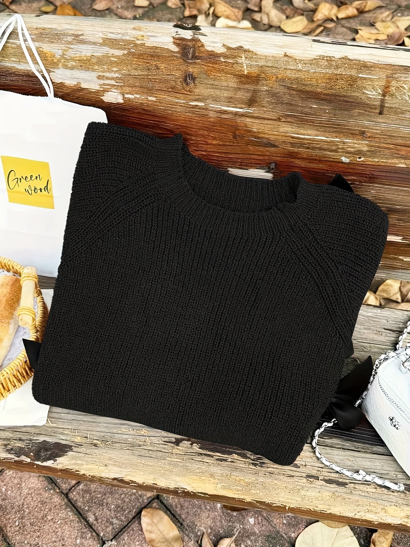 Plus Size, Plus-size  Sweet Style, Round Neck Balloon Sleeve Bow Sweater, Autumn and Winter Atmosphere Items